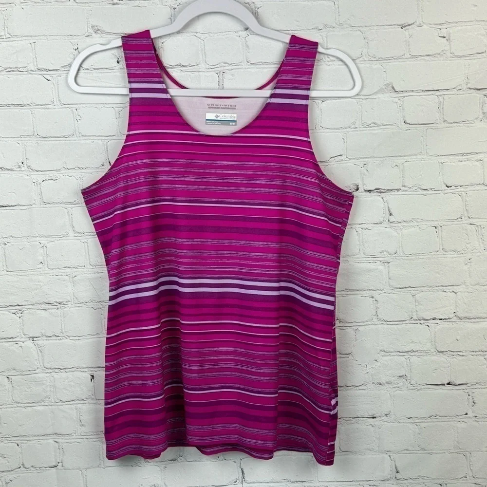 Columbia Omni-Wick Advanced Evaporation Pink Striped Work Out Tank Top Medium - Picture 1 of 6